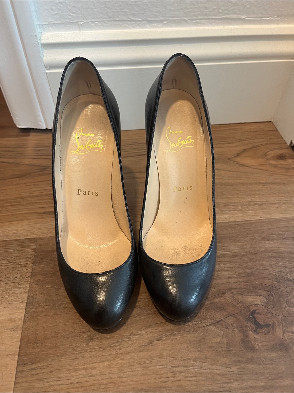 Christian Louboutin Black Leather Round-Toe Pumps